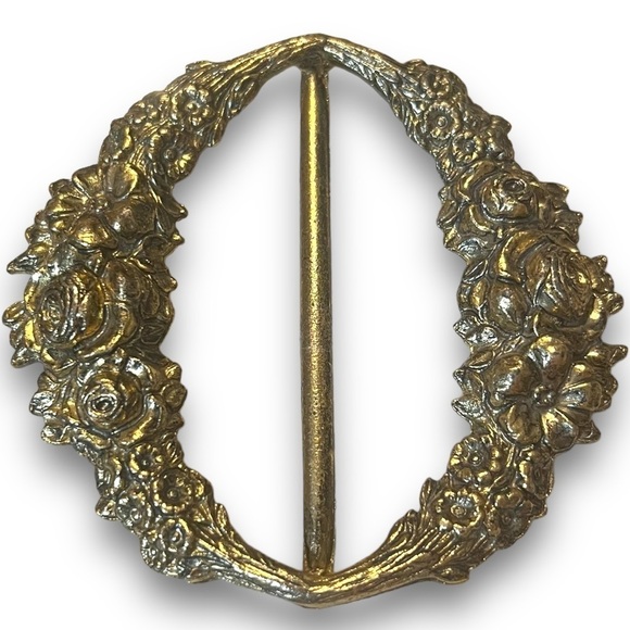 Vintage Art Nouveau Metal Floral Bouquet Rose Sash Buckle main image 9